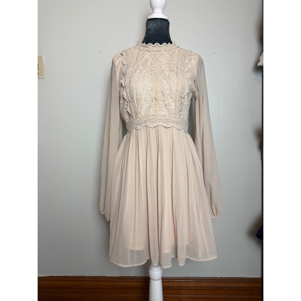 Loveriche Lace Bodice Pleated Chiffon Mini Dress Blush coquette flirty ren faire